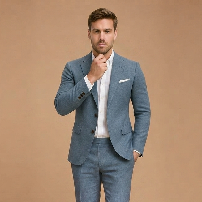 Fato de Linho Slim Fit Homem Blazer e Calças Conjunto