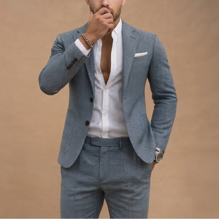 Fato de Linho Slim Fit Homem Blazer e Calças Conjunto