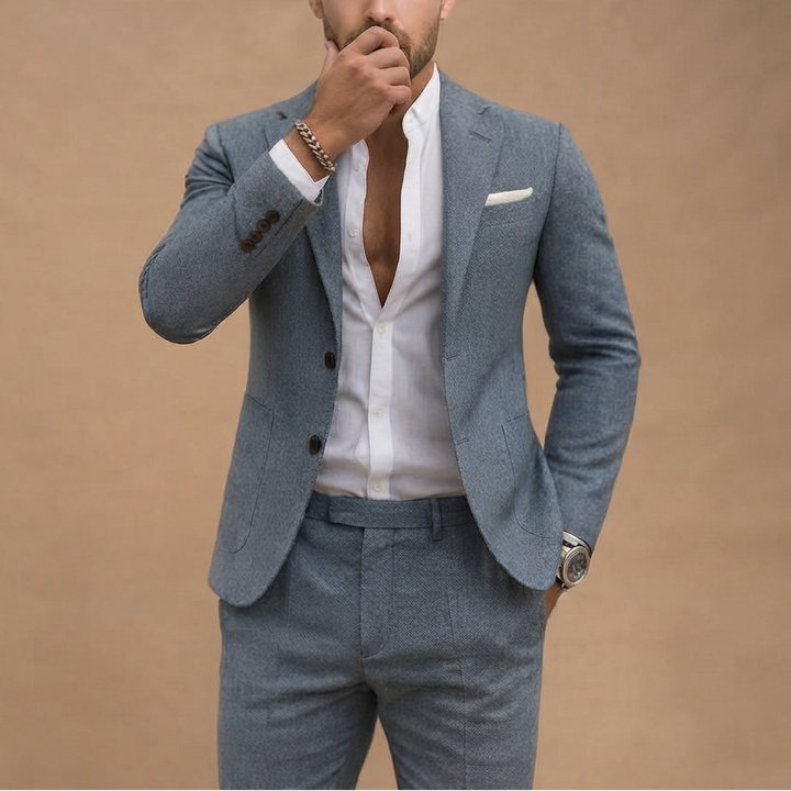 Fato de Linho Slim Fit Homem Blazer e Calças Conjunto