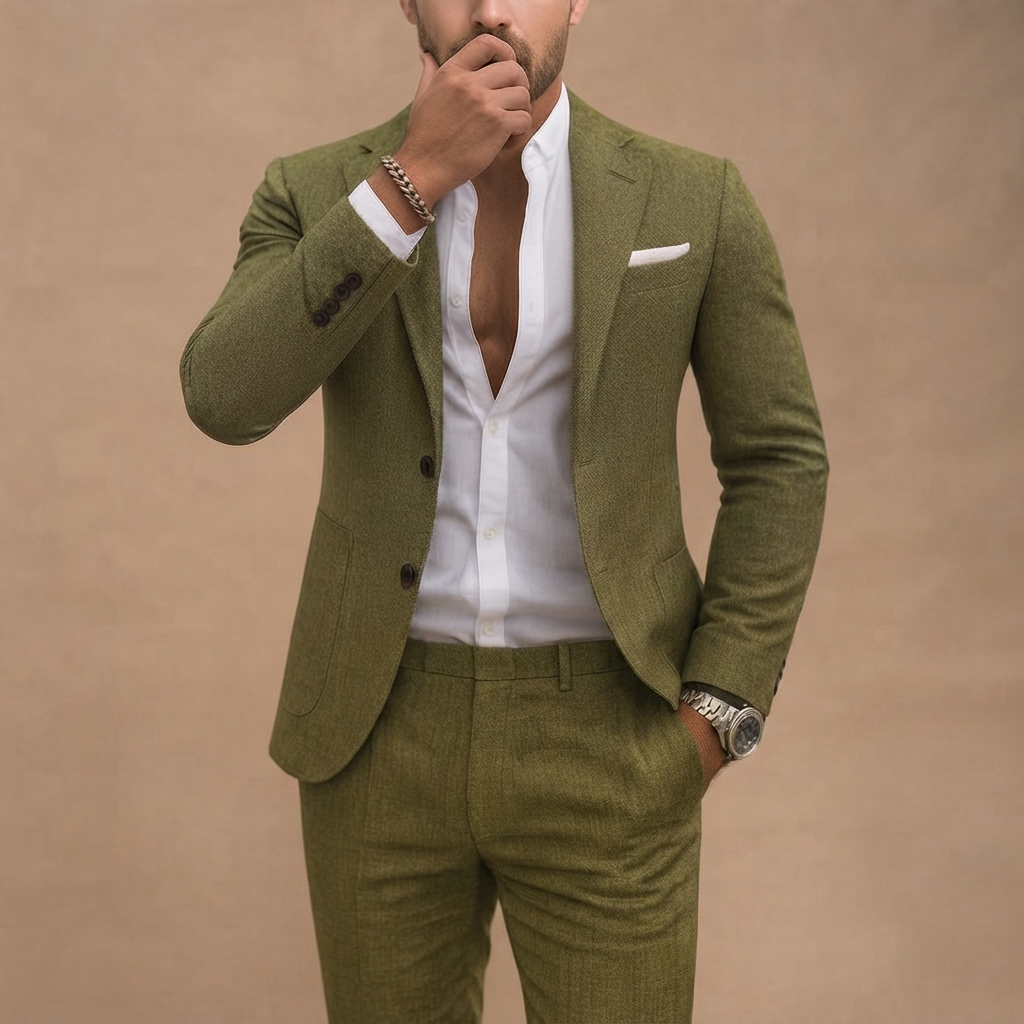 Fato de Linho Slim Fit Homem Blazer e Calças Conjunto