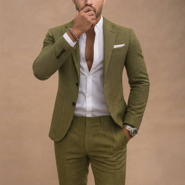 Fato de Linho Slim Fit Homem Blazer e Calças Conjunto