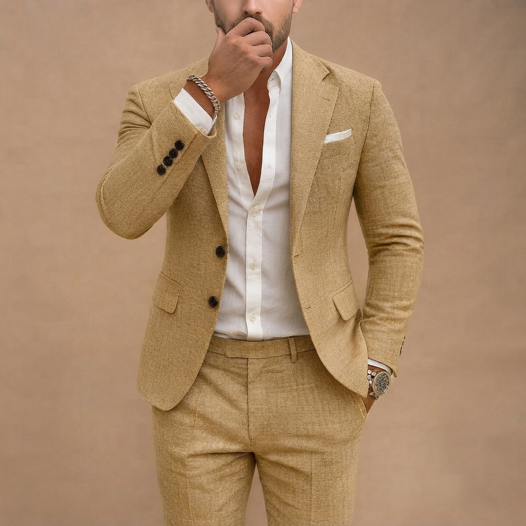 Fato de Linho Slim Fit Homem Blazer e Calças Conjunto