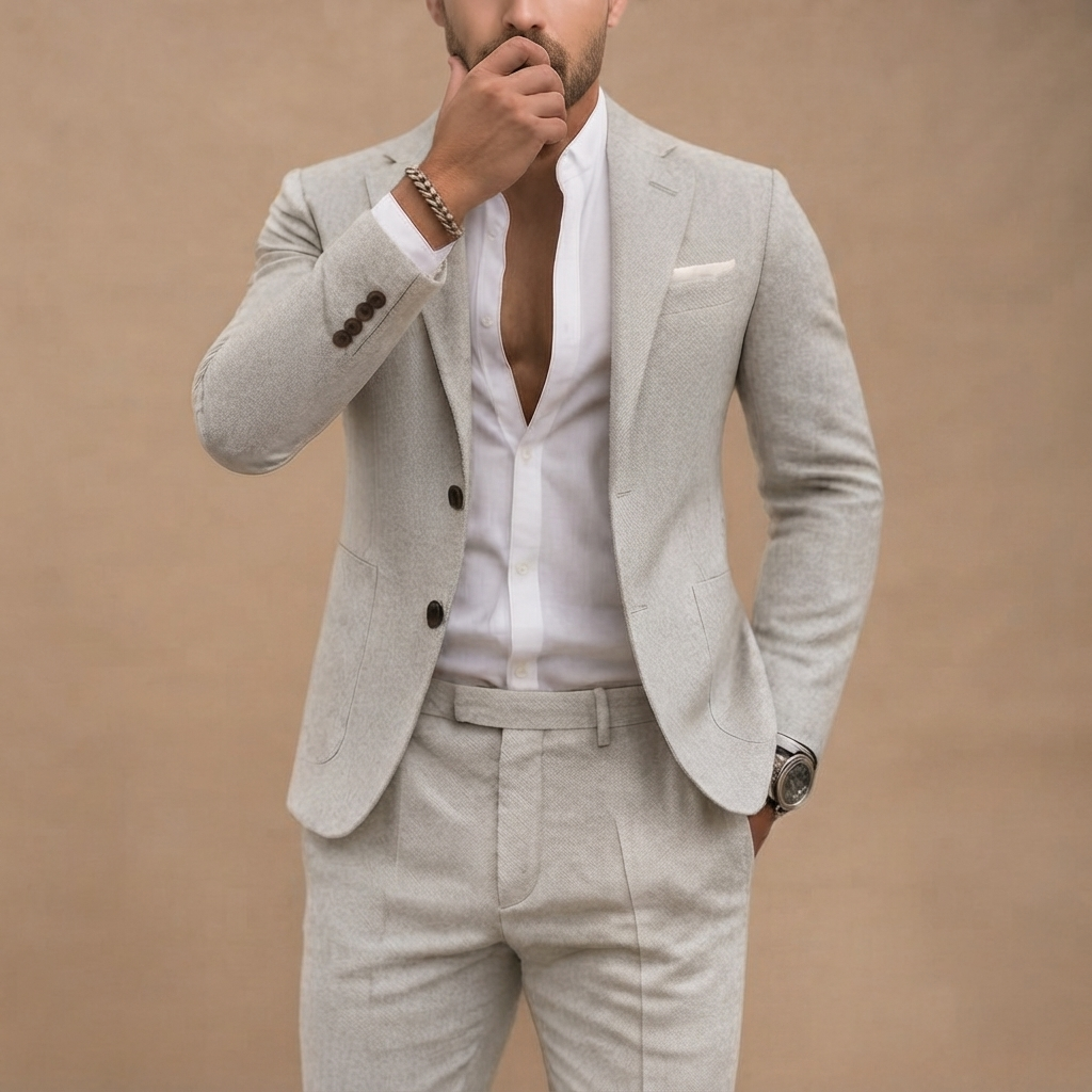 Fato de Linho Slim Fit Homem Blazer e Calças Conjunto