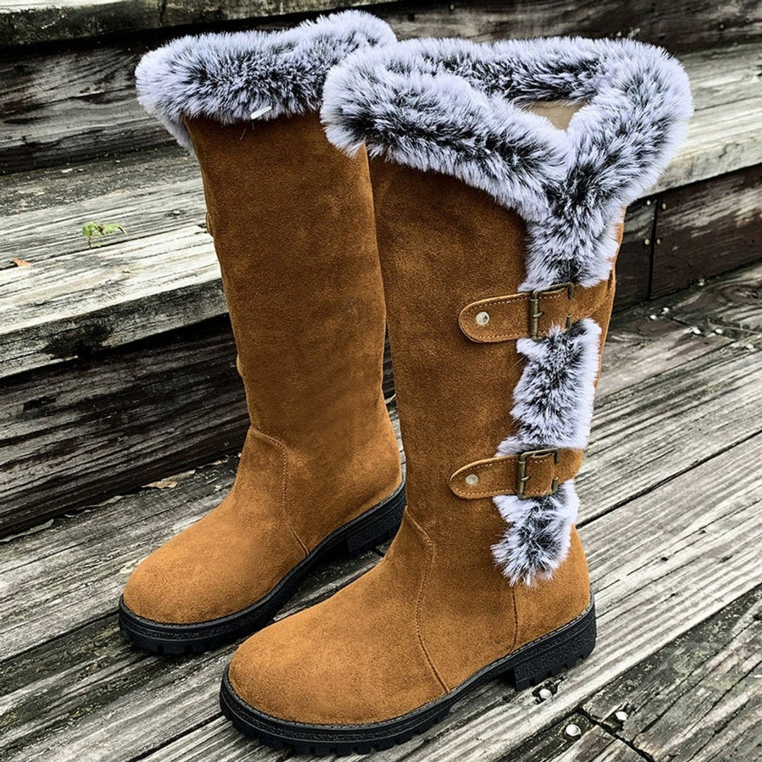 Fernanda | Botas de Inverno Mulher Cano Alto Forradas Pelo Fivelas
