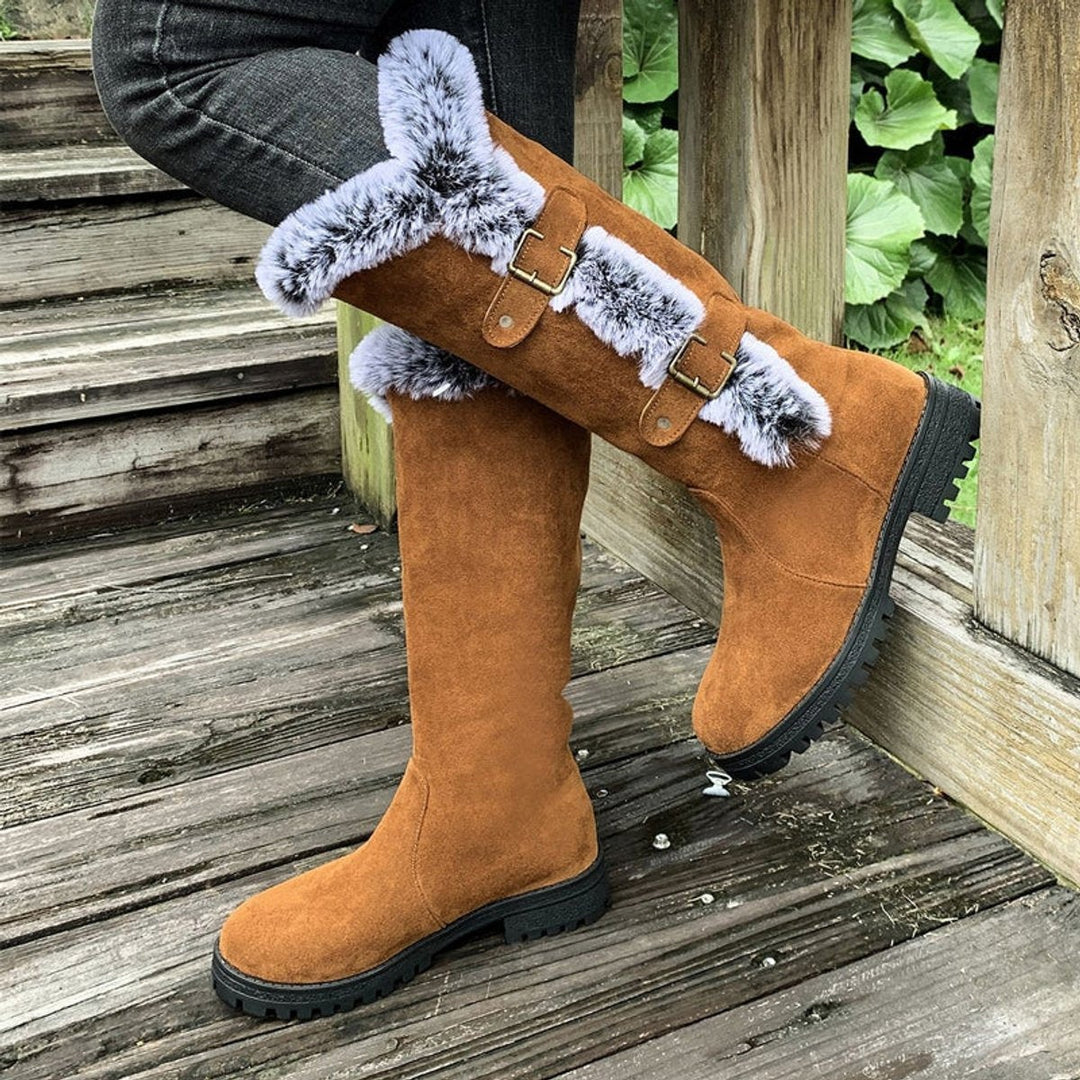 Fernanda | Botas de Inverno Mulher Cano Alto Forradas Pelo Fivelas