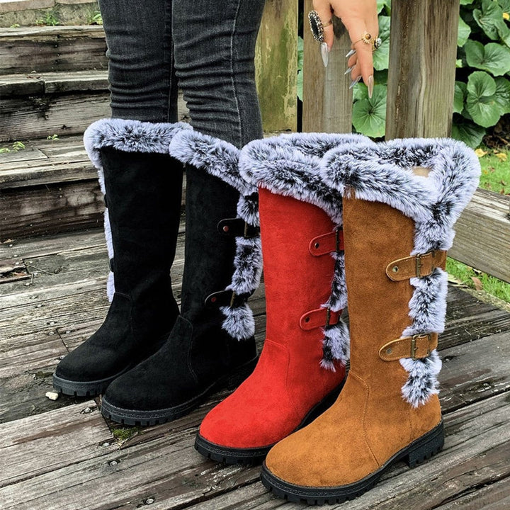 Fernanda | Botas de Inverno Mulher Cano Alto Forradas Pelo Fivelas