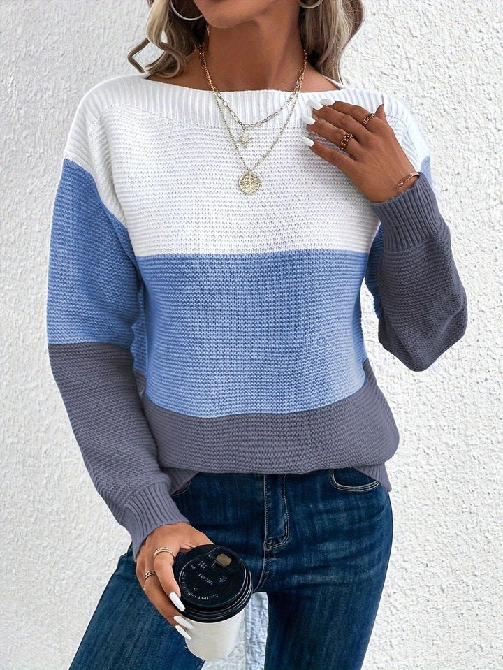 Fernanda | Camisola de Malha com Blocos de Cor Mulher Gola Redonda Manga Longa