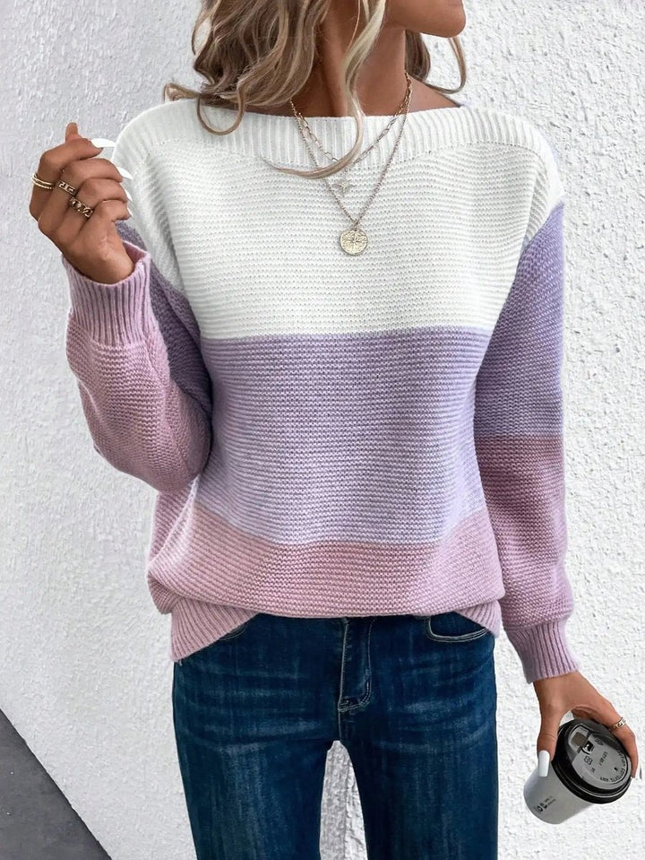 Fernanda | Camisola de Malha com Blocos de Cor Mulher Gola Redonda Manga Longa