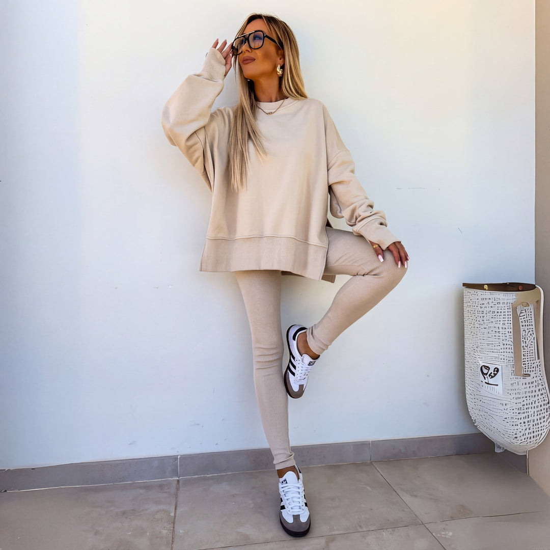 Filipa | Conjunto Sweatshirt Oversize Mulher Calças Caneladas
