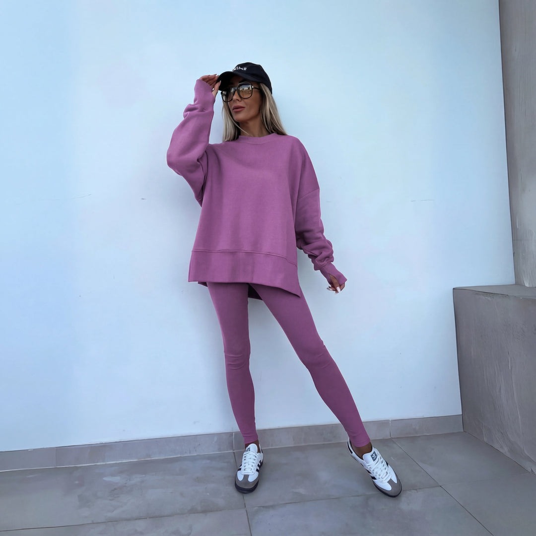 Filipa | Conjunto Sweatshirt Oversize Mulher Calças Caneladas