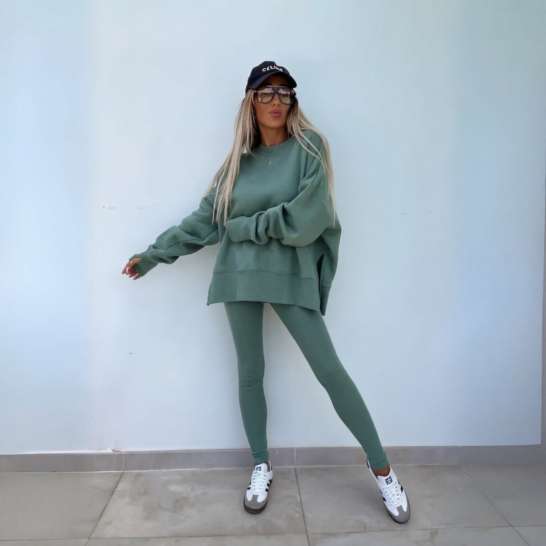 Filipa | Conjunto Sweatshirt Oversize Mulher Calças Caneladas