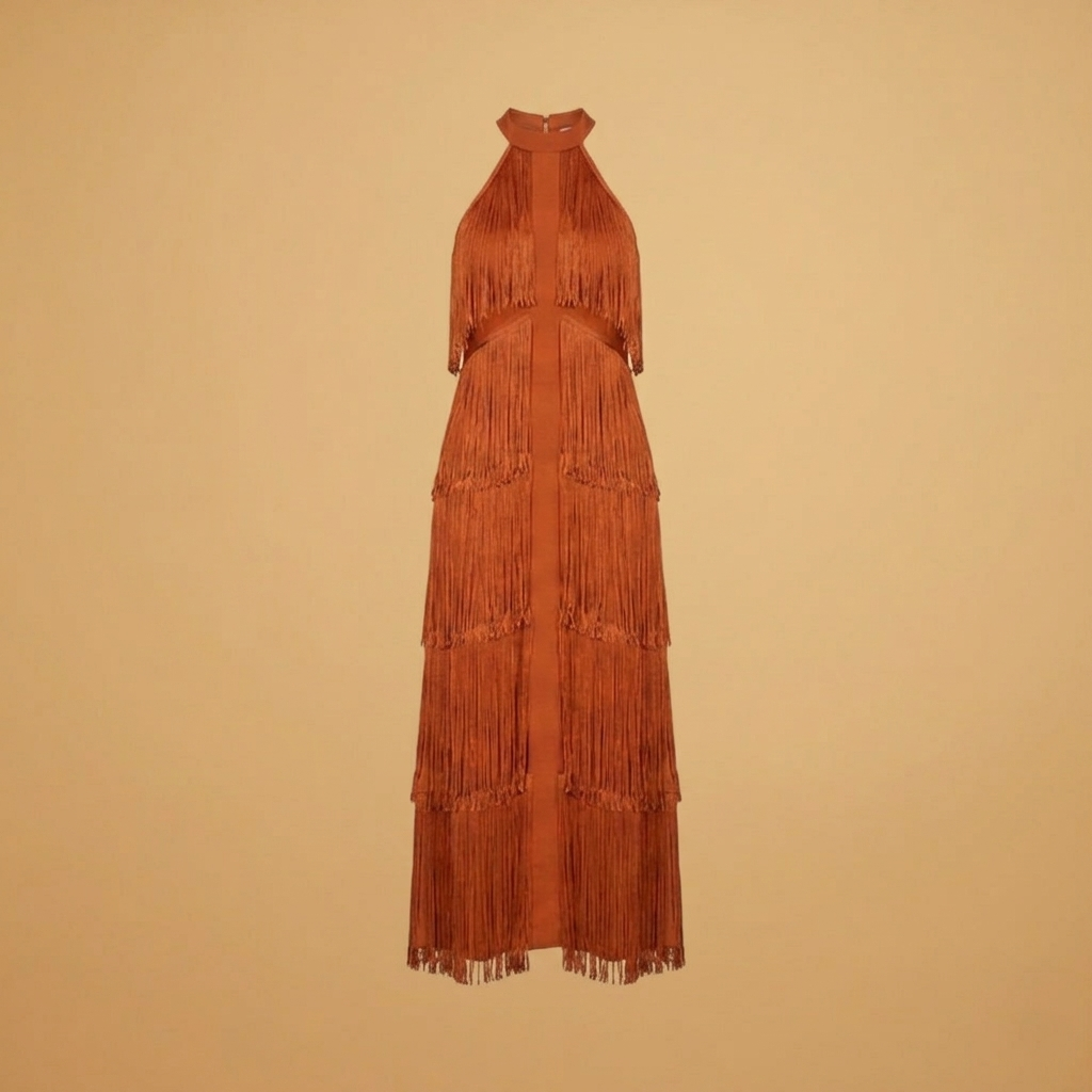 Francisca | Vestido Comprido de Festa Mulher Franjas Halter