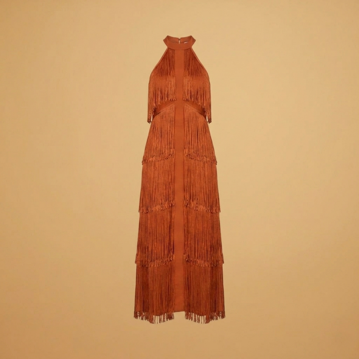 Francisca | Vestido Comprido de Festa Mulher Franjas Halter