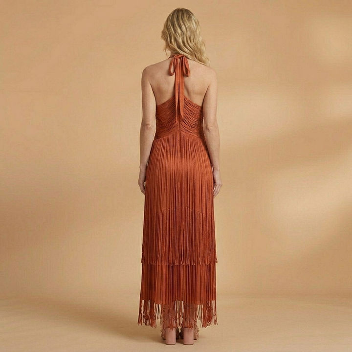 Francisca | Vestido Comprido de Festa Mulher Franjas Halter