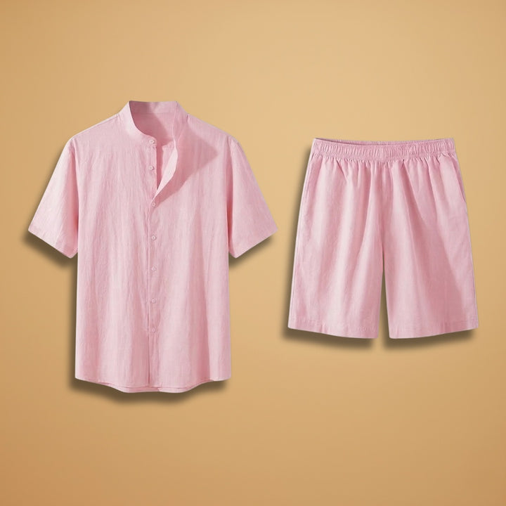 Francisco | Conjunto Camisa Manga Curta Shorts Homem Cintura Elástica