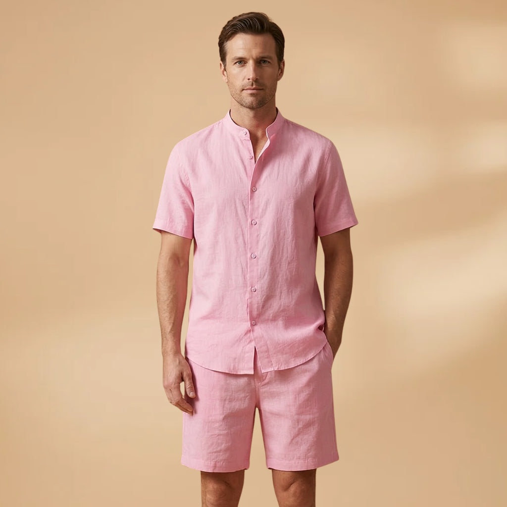Francisco | Conjunto Camisa Manga Curta Shorts Homem Cintura Elástica