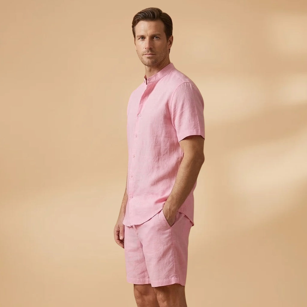 Francisco | Conjunto Camisa Manga Curta Shorts Homem Cintura Elástica