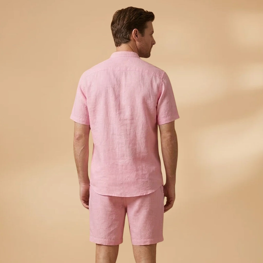 Francisco | Conjunto Camisa Manga Curta Shorts Homem Cintura Elástica