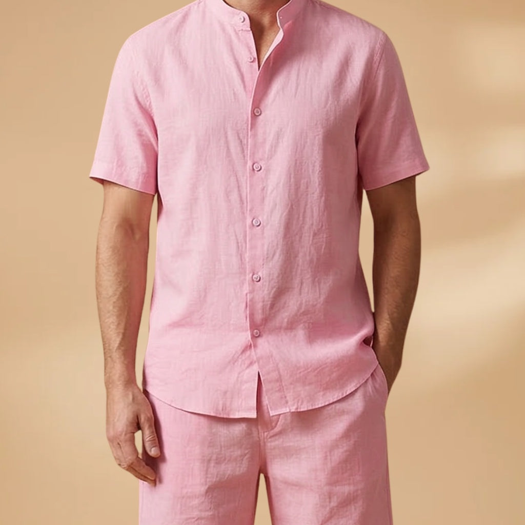 Francisco | Conjunto Camisa Manga Curta Shorts Homem Cintura Elástica