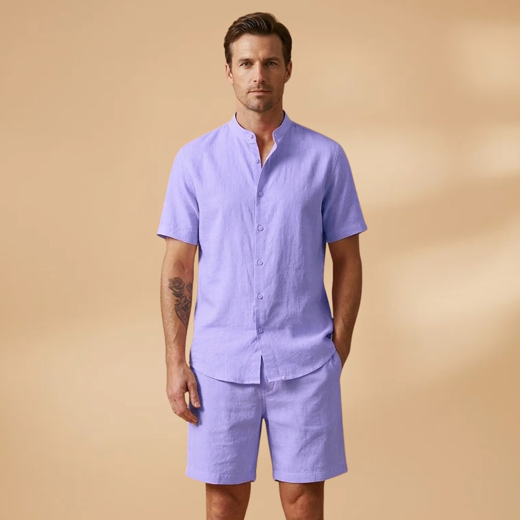 Francisco | Conjunto Camisa Manga Curta Shorts Homem Cintura Elástica