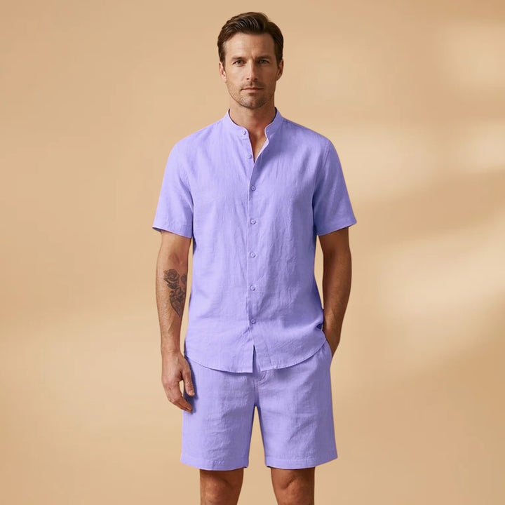 Francisco | Conjunto Camisa Manga Curta Shorts Homem Cintura Elástica