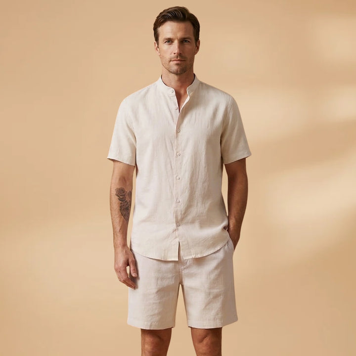 Francisco | Conjunto Camisa Manga Curta Shorts Homem Cintura Elástica