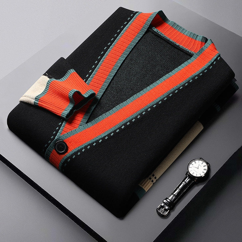 Gustavo | Cardigan Homem Decote V Blocos Contrastantes com Bolsos