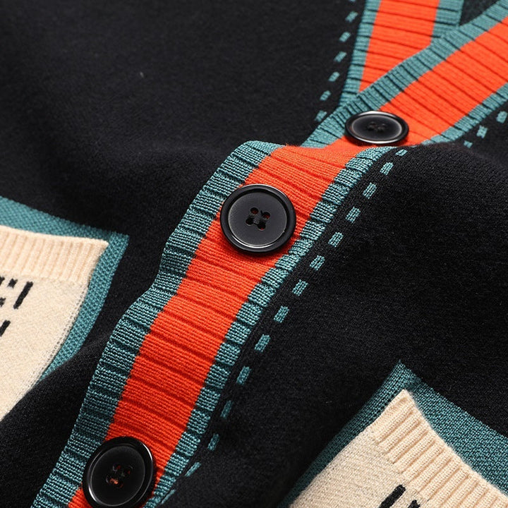 Gustavo | Cardigan Homem Decote V Blocos Contrastantes com Bolsos