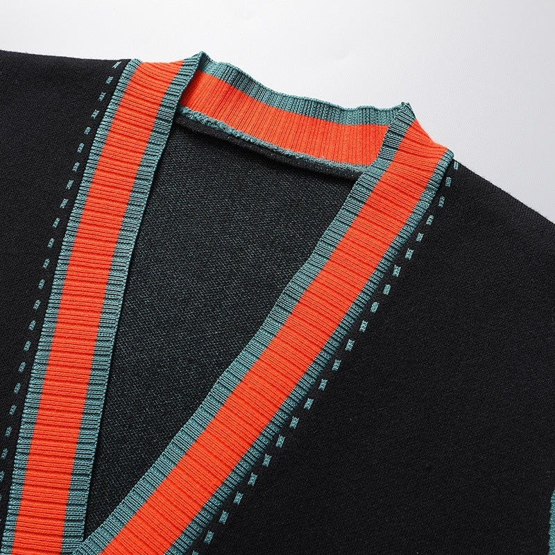 Gustavo | Cardigan Homem Decote V Blocos Contrastantes com Bolsos
