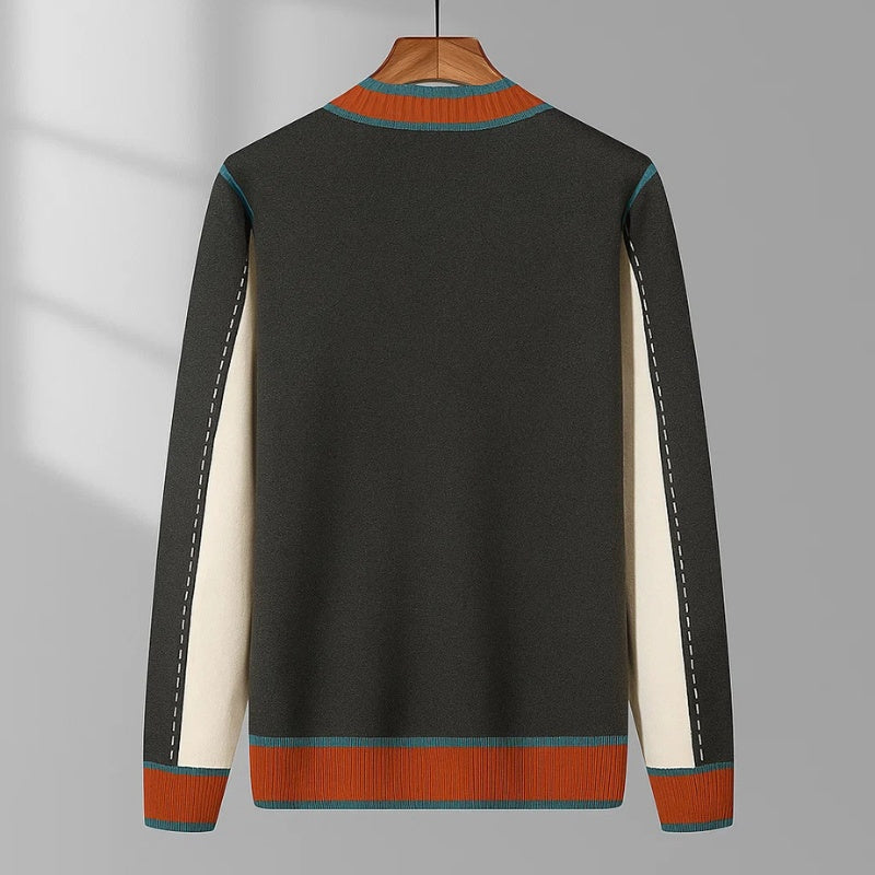 Gustavo | Cardigan Homem Decote V Blocos Contrastantes com Bolsos