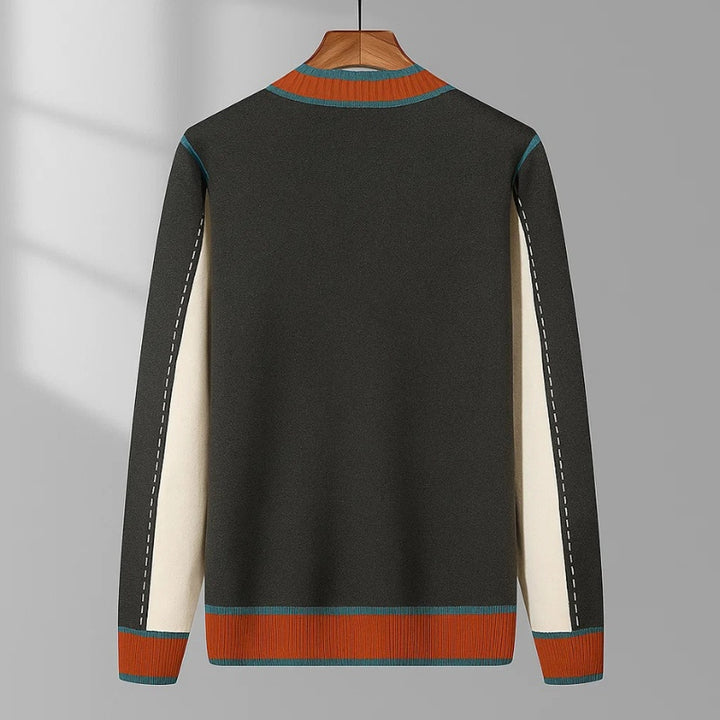 Gustavo | Cardigan Homem Decote V Blocos Contrastantes com Bolsos