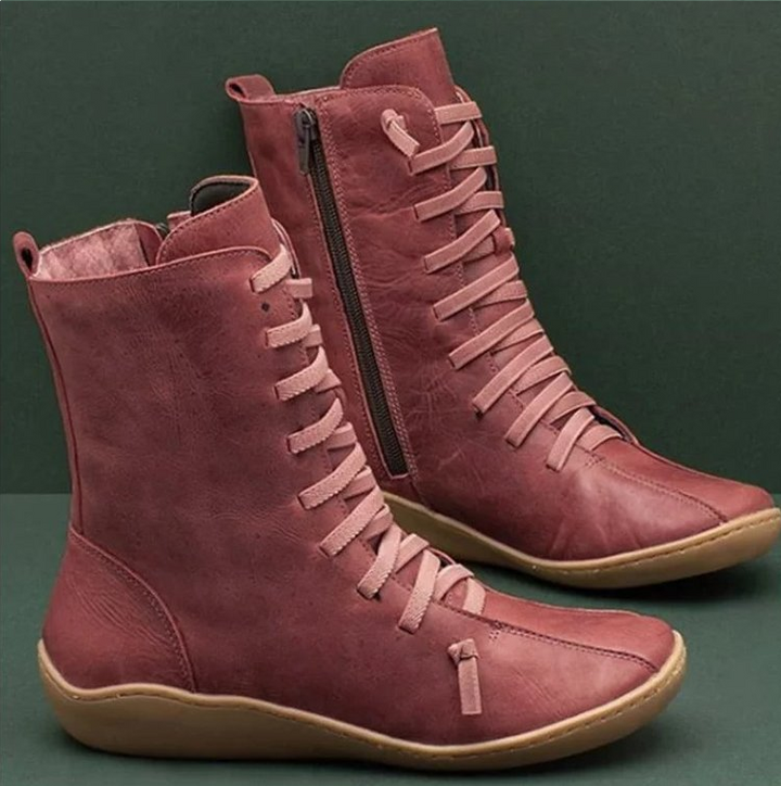 Helena | Botins Mulher de Couro com Atacadores Cano Médio