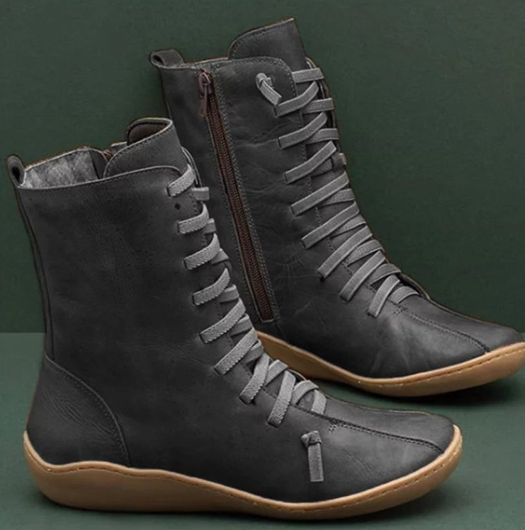Helena | Botins Mulher de Couro com Atacadores Cano Médio