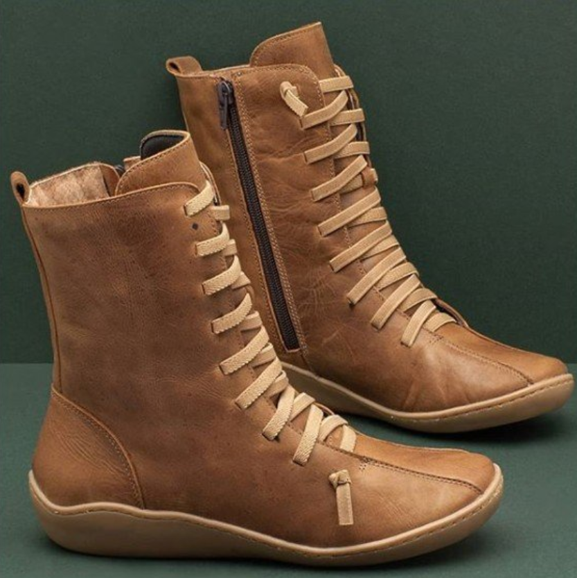 Helena | Botins Mulher de Couro com Atacadores Cano Médio