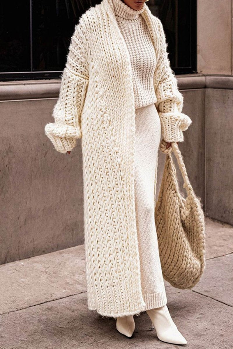 Helena | Casaco de Malha Comprido Mulher Oversized Tricô Grosso