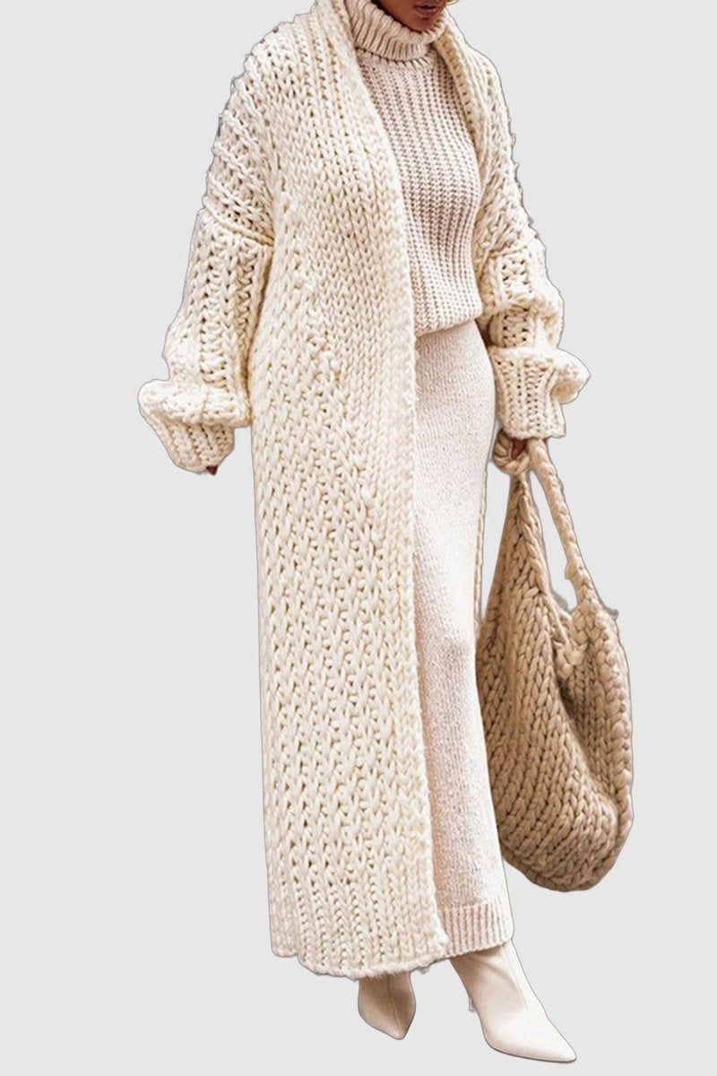 Helena | Casaco de Malha Comprido Mulher Oversized Tricô Grosso