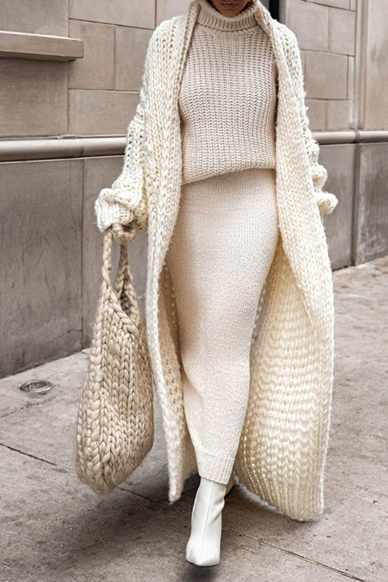 Helena | Casaco de Malha Comprido Mulher Oversized Tricô Grosso