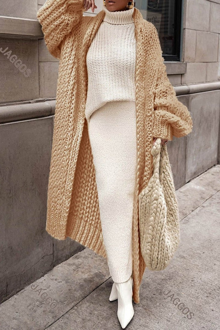 Helena | Casaco de Malha Comprido Mulher Oversized Tricô Grosso