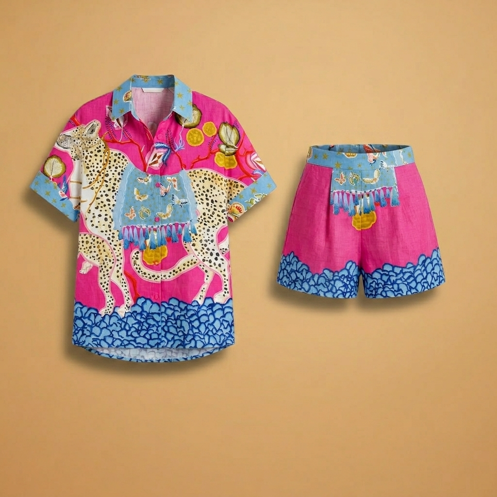 Helena | Conjunto Camisa e Calções Estampados Mulher Manga Curta