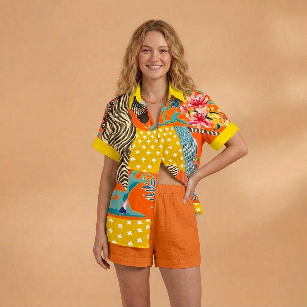 Helena | Conjunto Camisa e Calções Estampados Mulher Manga Curta