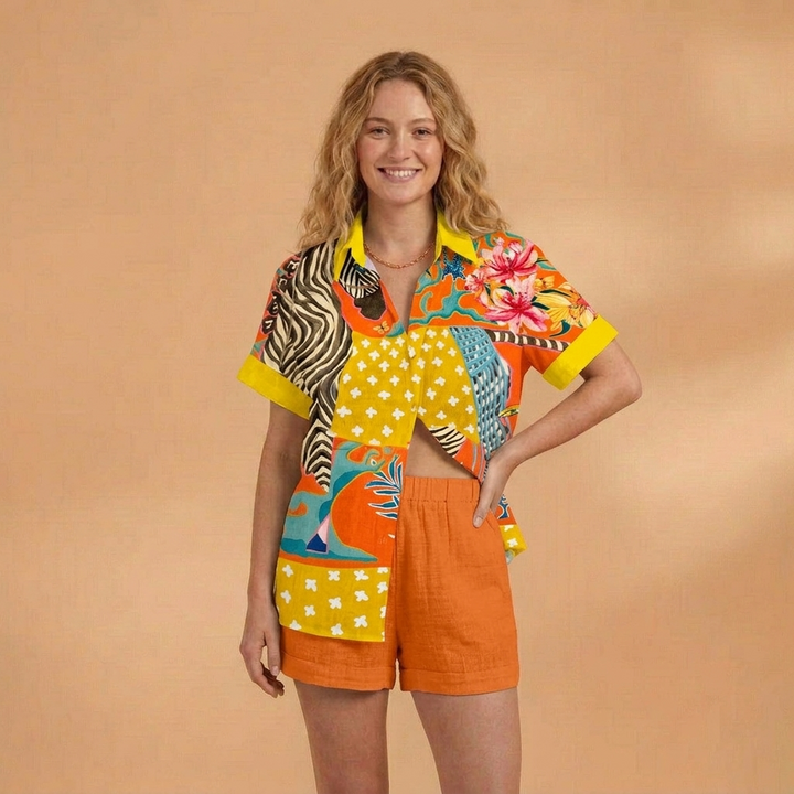 Helena | Conjunto Camisa e Calções Estampados Mulher Manga Curta