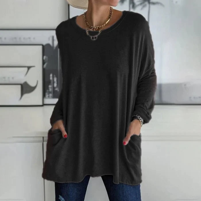 Helena | Top Oversized Mulher Manga Comprida com Bolsos