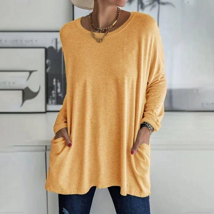 Helena | Top Oversized Mulher Manga Comprida com Bolsos