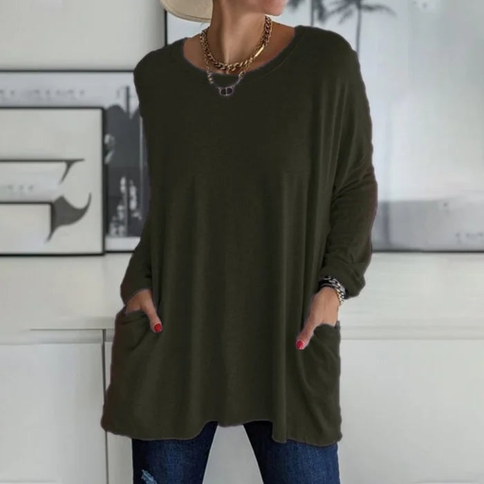 Helena | Top Oversized Mulher Manga Comprida com Bolsos
