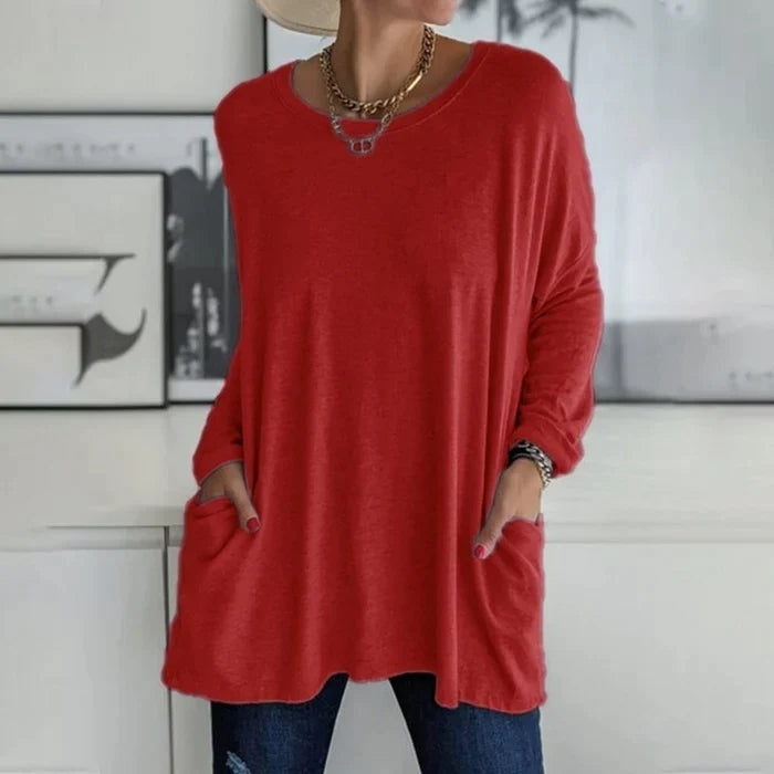 Helena | Top Oversized Mulher Manga Comprida com Bolsos
