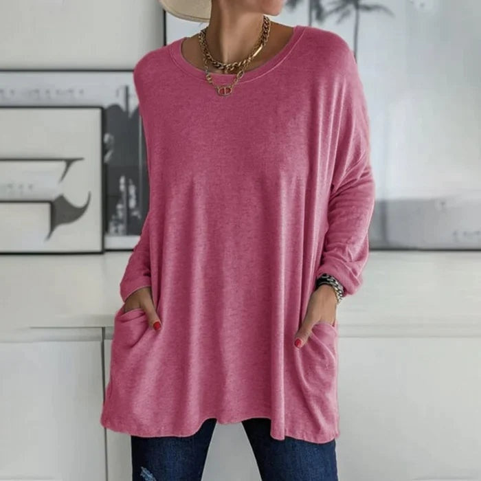 Helena | Top Oversized Mulher Manga Comprida com Bolsos
