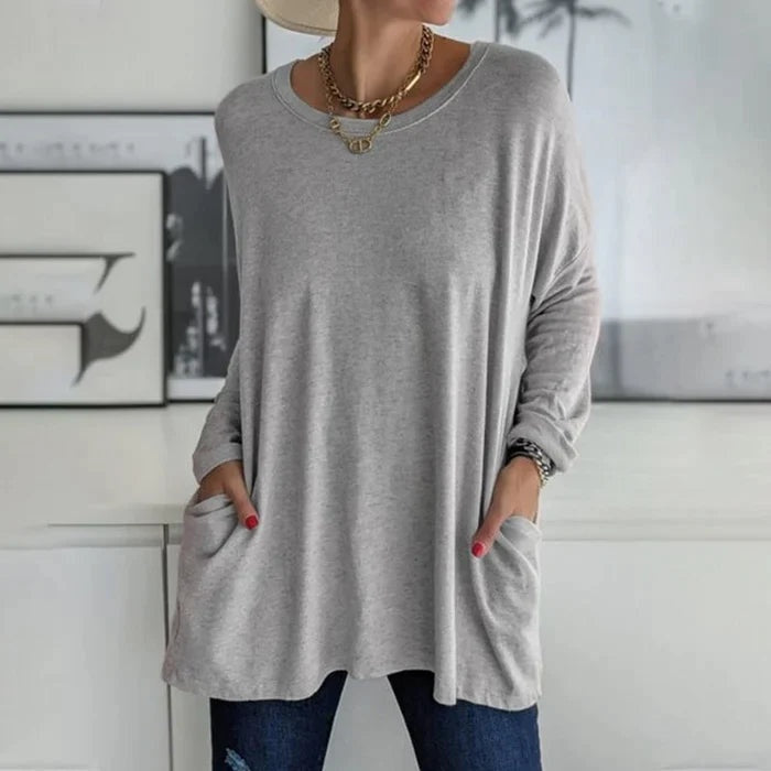 Helena | Top Oversized Mulher Manga Comprida com Bolsos