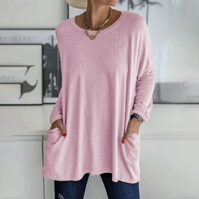 Helena | Top Oversized Mulher Manga Comprida com Bolsos