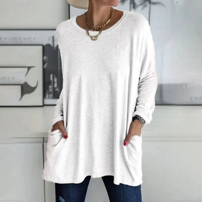 Helena | Top Oversized Mulher Manga Comprida com Bolsos