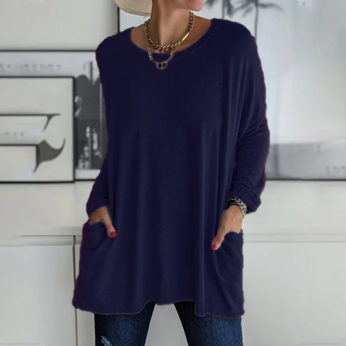 Helena | Top Oversized Mulher Manga Comprida com Bolsos